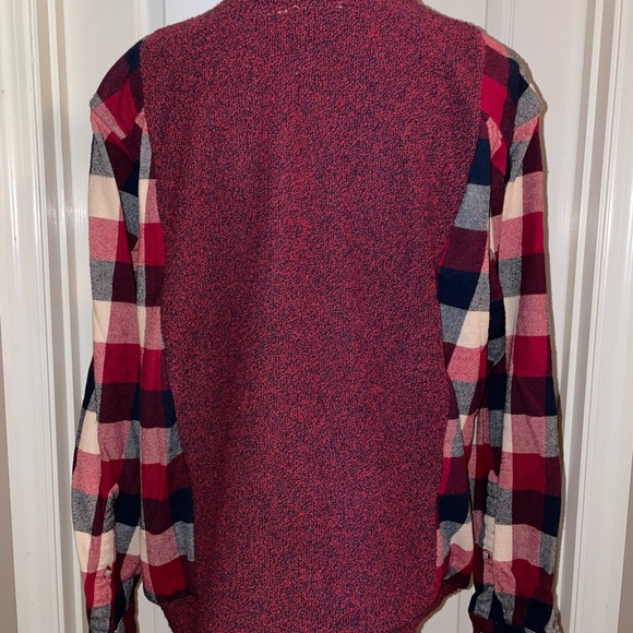 Repurposed Southern Methodist University Plaid Sweater & Red/Navy Flannel Shirt - Picture 2 of 8
